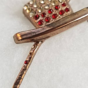 Rhinestone Top Hat & Cane Brooch