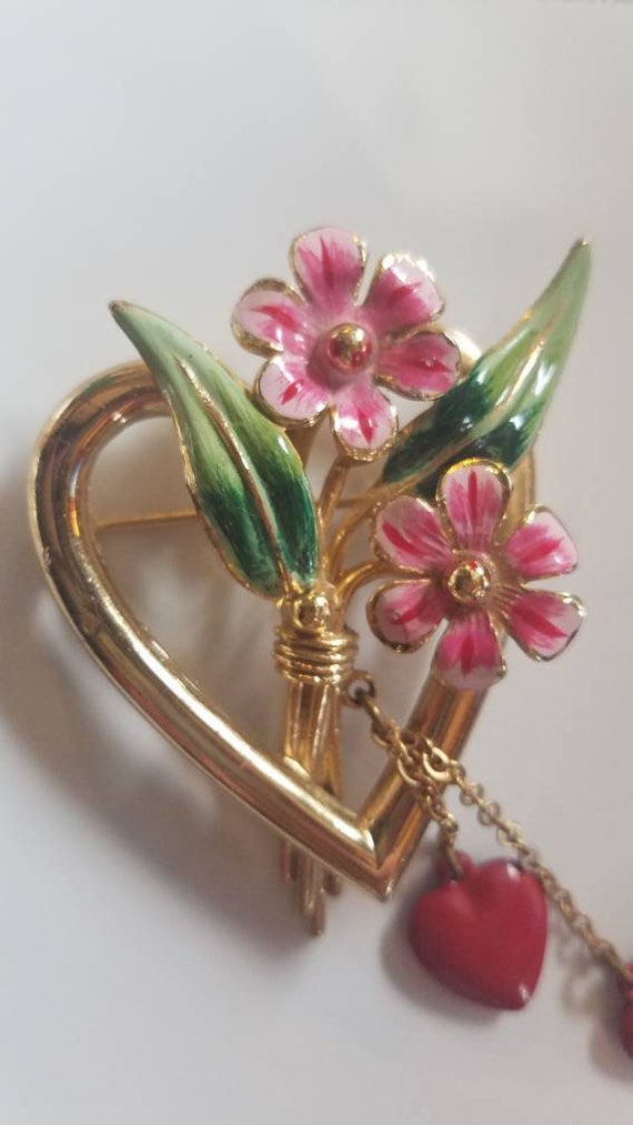 Vintage Enamel Heart Brooch - image 6