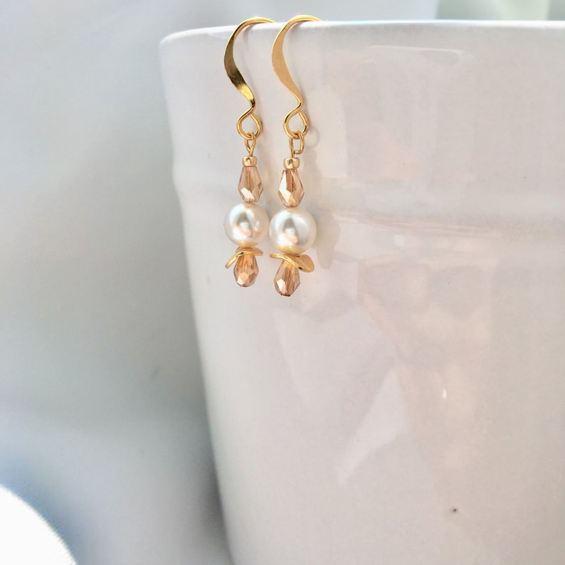 Gold and Pearl Earrings Gift for Her Flowergirl Bride Boho Birthday Gold Champagne Wedding Chic Elegant Bridesmaid Lightweight