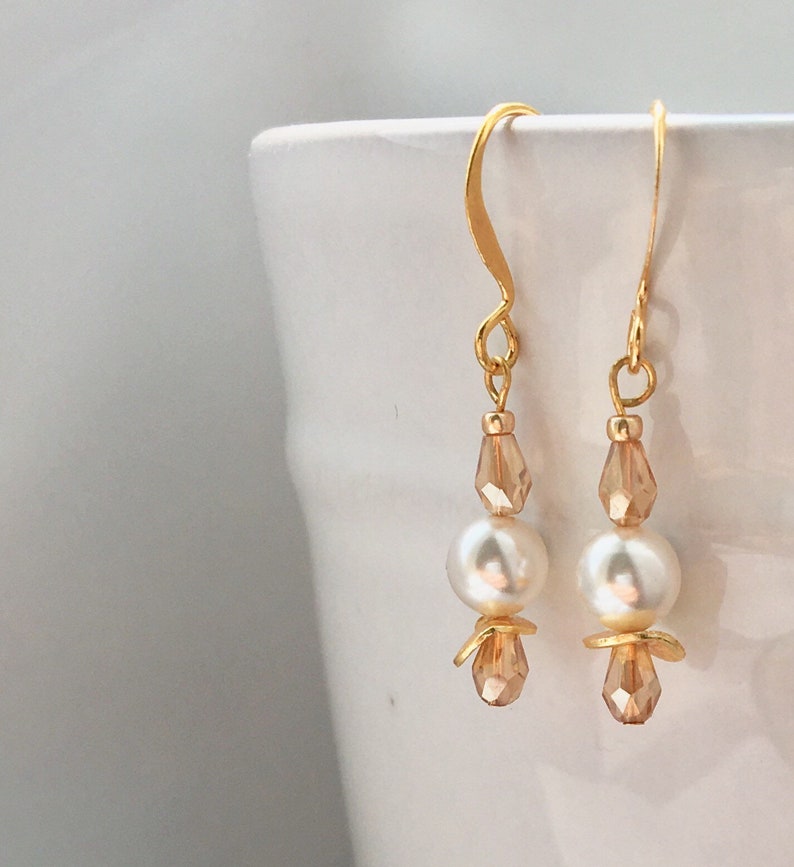Gold and Pearl Earrings Gift for Her Flowergirl Bride Boho Birthday Gold Champagne Wedding Chic Elegant Bridesmaid Lightweight