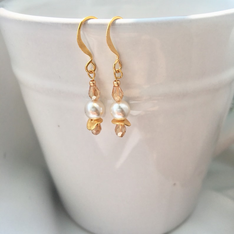 Gold and Pearl Earrings Gift for Her Flowergirl Bride Boho Birthday Gold Champagne Wedding Chic Elegant Bridesmaid Lightweight
