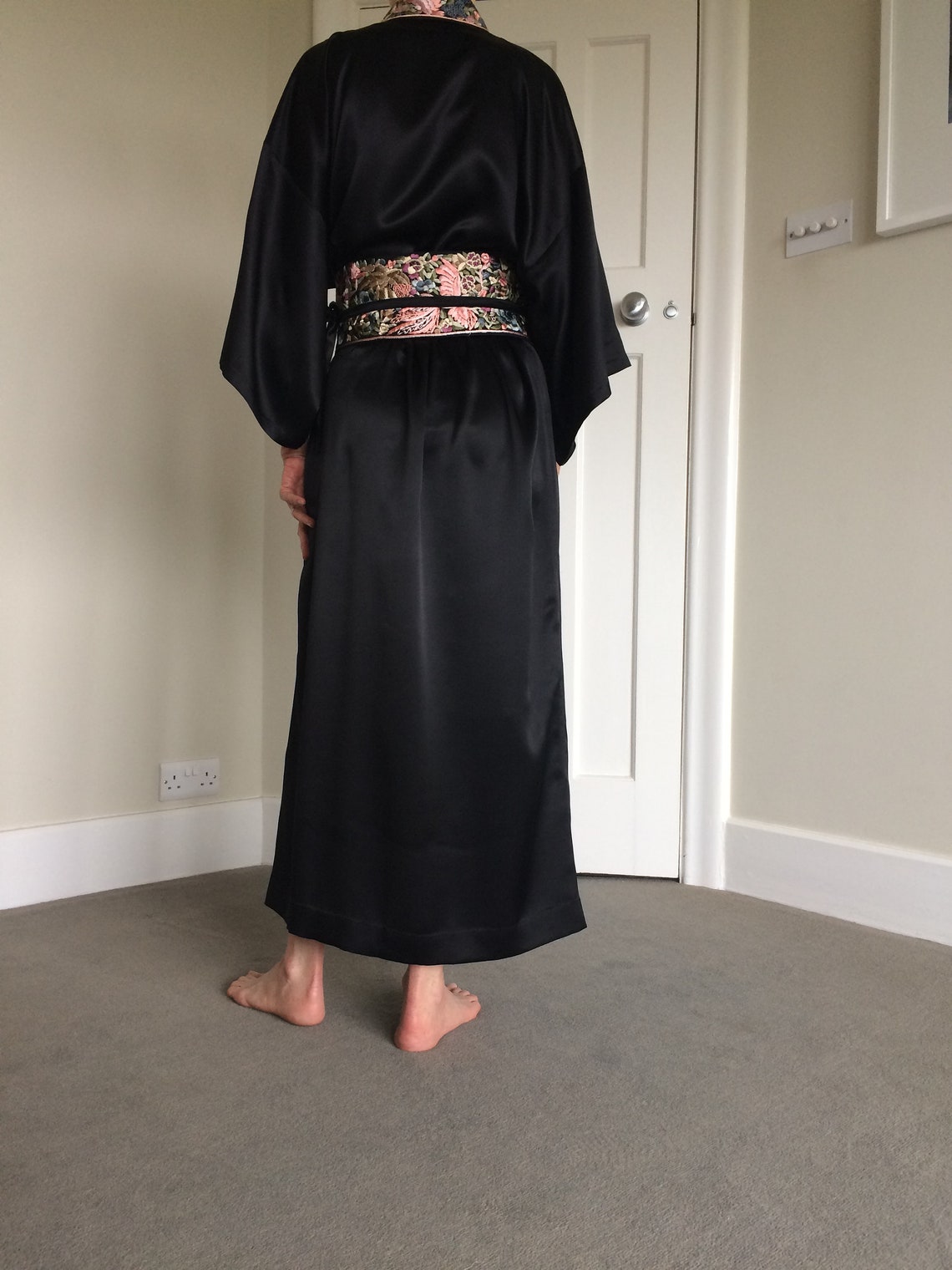 100 Silk kimonostyle dressing gown with embroidered trim and Etsy