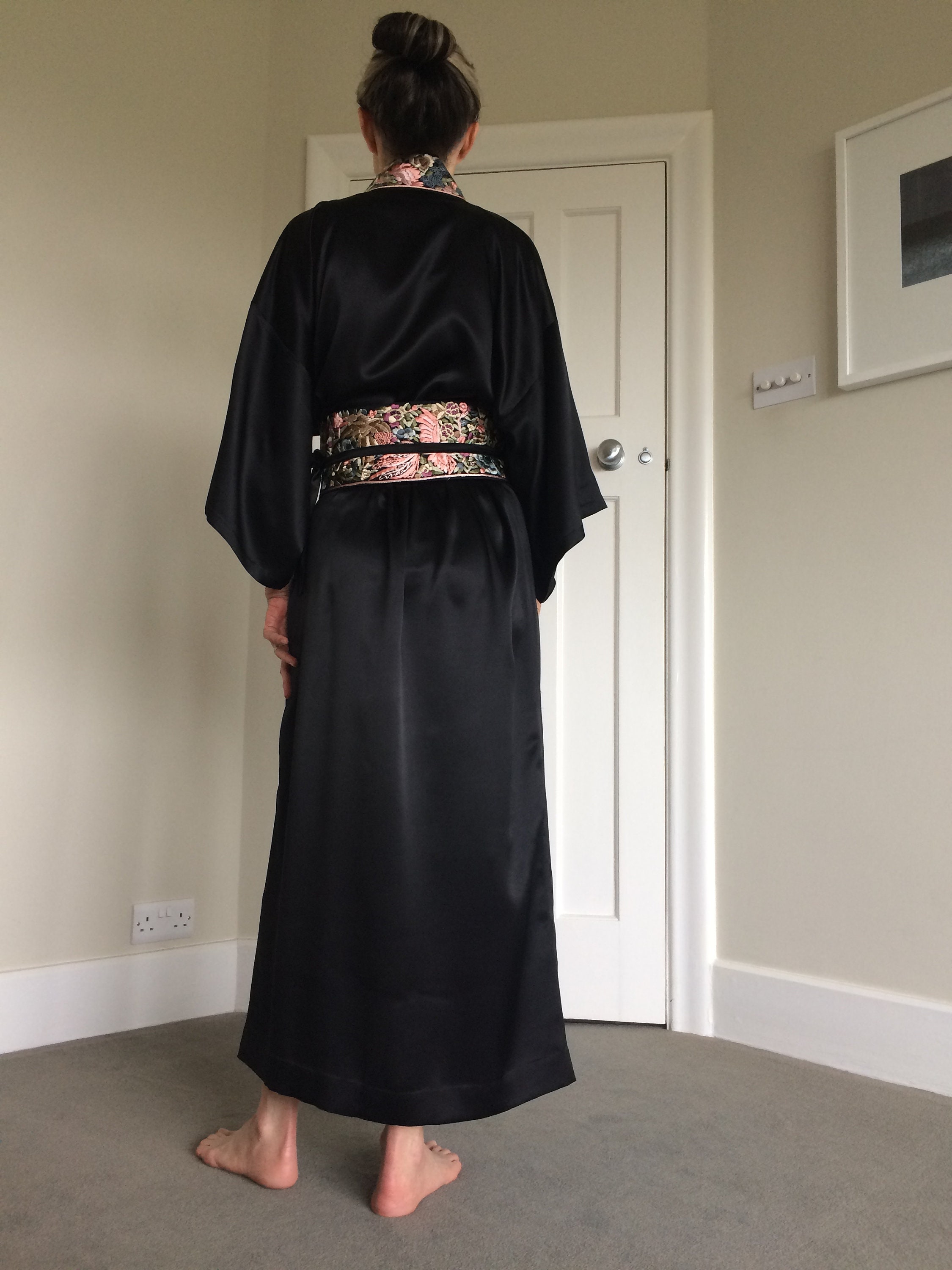 100 Silk kimonostyle dressing gown with embroidered trim and Etsy