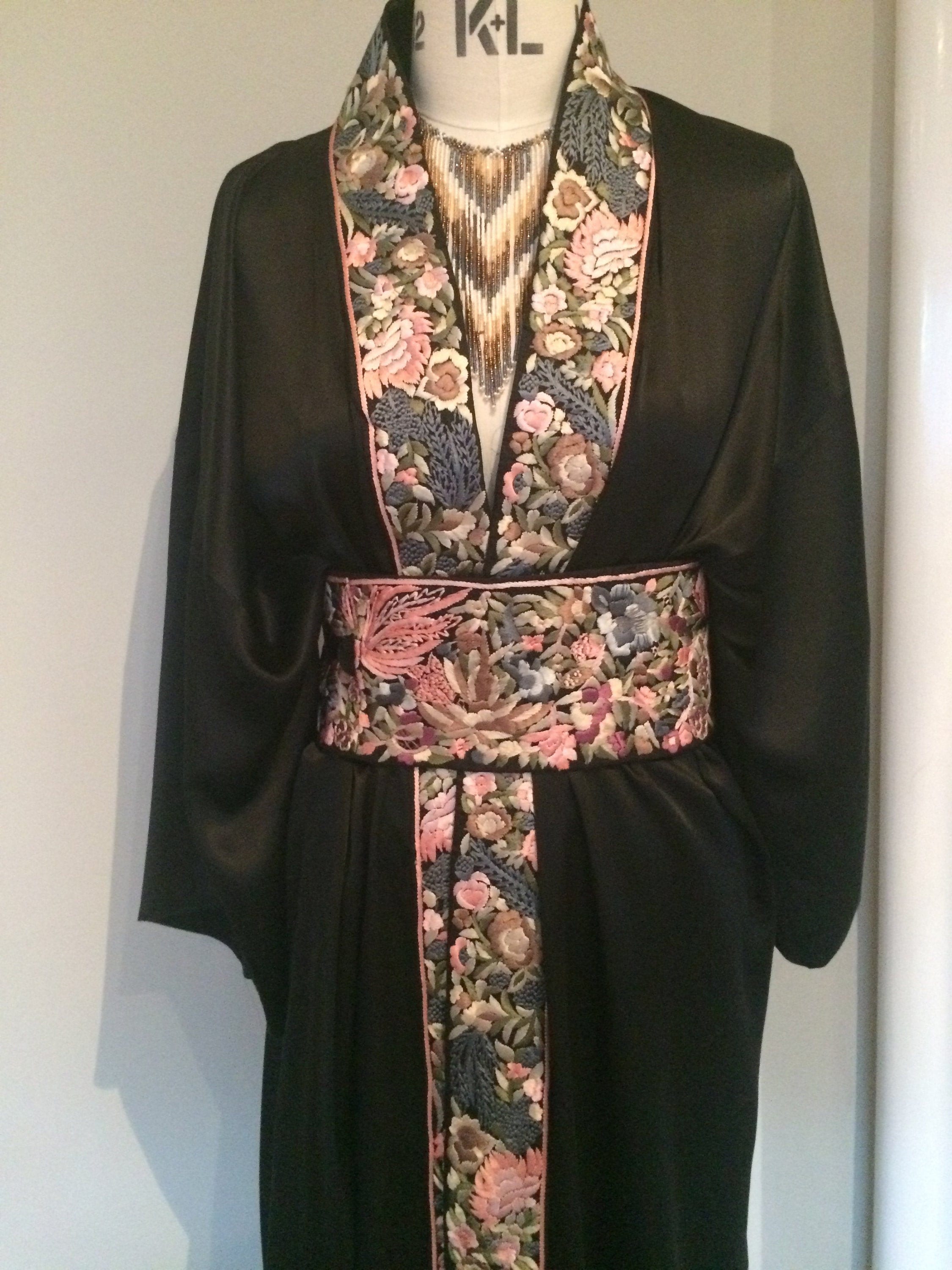 100 Silk kimonostyle dressing gown with embroidered trim and Etsy