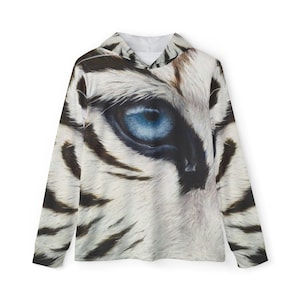 Abstracte witte tijger herenhoodie, sweater tijgerprint warmup, cadeau dierenliefhebber, atletische tijger capuchon, sportieve tijgertrui,