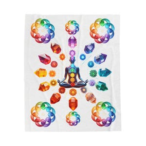 Chakra Meditation Crystal Mandala Velveteen Plush Blanket | Rainbow Yoga Energies