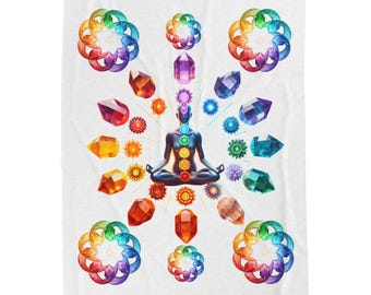 Chakra Meditation Crystal Mandala Velveteen Plush Blanket | Rainbow Yoga Energies