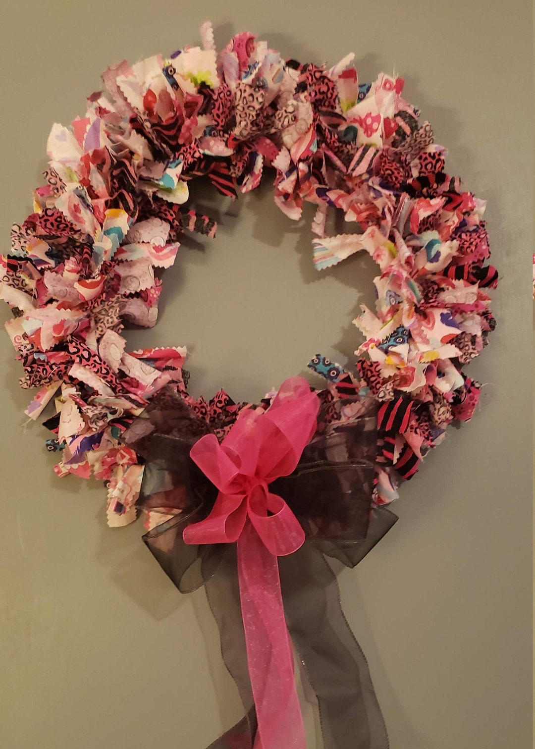 Wildly Pink Rag Wreath in Hues of Pink With Black - Etsy