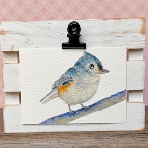 ACEO Fågelakvarelltryck | Tuftad mesmålning | Giclée | Minikonst | 8,5 x 6,5 cm