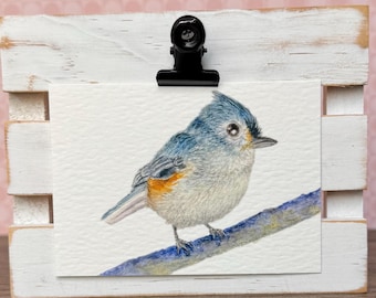 ACEO Bird Watercolor Print | Tufted Titmouse Painting | Giclée | Mini Art | 3.5”x2.5”