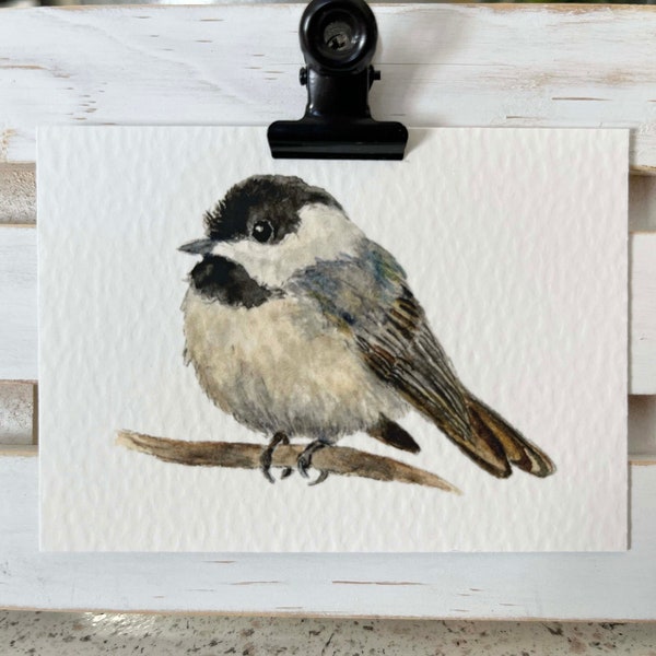 ACEO Bird Watercolor Print | Cute Chickadee Painting | Giclee | Mini Art | 3.5”x2.5”