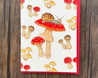 Snail Mushroom Art Greeting Card,Blank Card, A2, 5.5&quot;x4.25&quot;