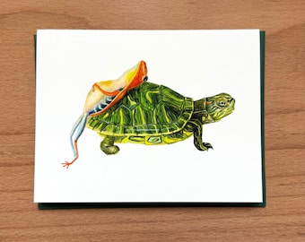 Turtle and Friend Greeting Card – A2 Size (5.5&quot;x4.25&quot;) – Blank Inside – Hand-Drawn Watercolor & Colored Pencil Illustration