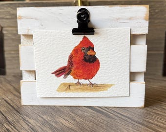 ACEO Bird Watercolor Print | Red Cardinal Painting | Giclée | Mini Art | 3.5”x2.5”