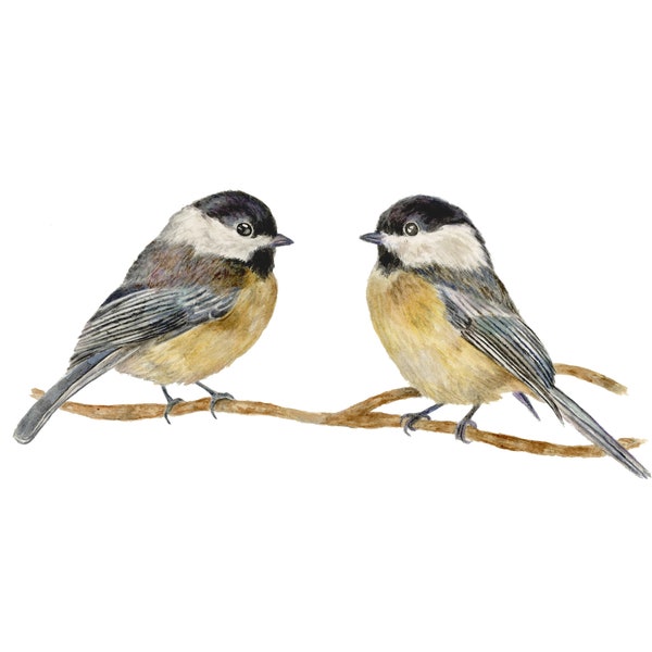 Bird Watercolor Print | Two Chickadee Friends Painting | Giclee | Wall Art| 8"x10" | 5”x7” | 4"x6"