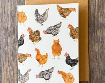 Chickens Art Greeting Card,Blank Card, A2, 5.5&quot;x4.25&quot;