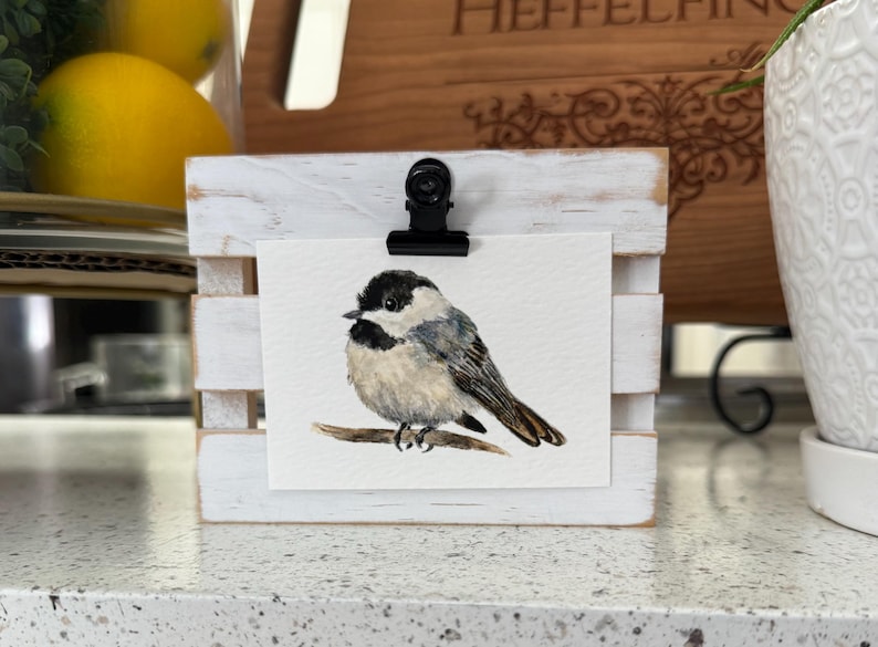 ACEO Bird Watercolor Print | Cute Chickadee Painting | Giclée | Mini Art | 3.5”x2.5” image 2