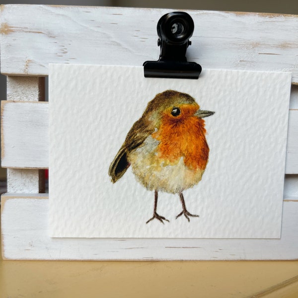 ACEO Bird Watercolor Print | Cute Red Robin | Giclee | Mini Art | 3.5”x2.5”