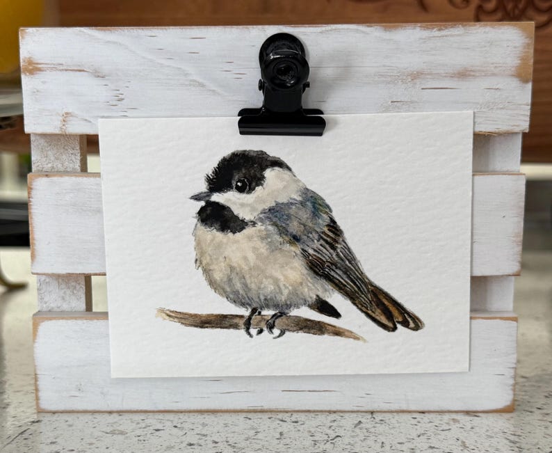 ACEO Bird Watercolor Print | Cute Chickadee Painting | Giclée | Mini Art | 3.5”x2.5” image 1