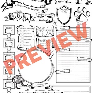 D&D Animal Companion Character Sheet *PDF DOWNLOAD* Fillable - Etsy