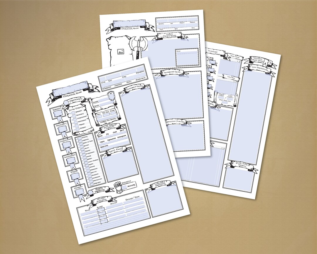 D&amp;D Simple Character Sheet 3 Page Series *PDF DOWNLOAD* Fillable - Etsy