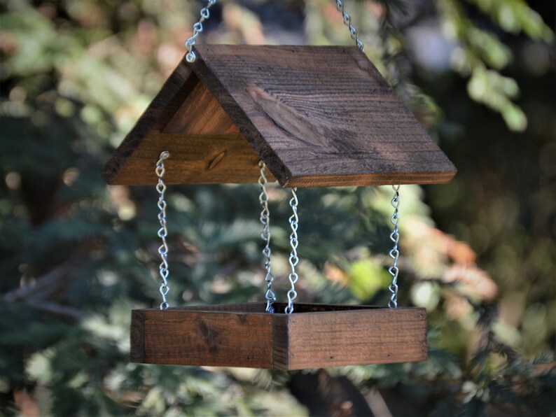 Bird Feeder Hanging Style Made From Cedar Wood And Chain Etsy