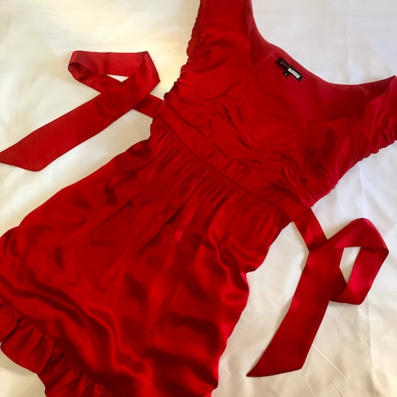 1990s Betsey Johnson Cherry Red 100% Silk Slip Dre