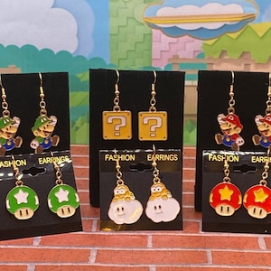 Paper Mario & Luigi Enamel Charm Dangle Earrings