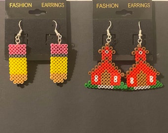 School & Pencil Mini Perler/Artkal Bead Dangle Earrings- Perfect for Teacher Appreciation