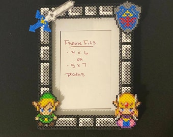 Legend of Zelda Inspired Perler Glass Picture Frame - Fits 4x6 or 5x7 Photos- Choose Horizontal or Vertical. Couples Picture Frame, Family