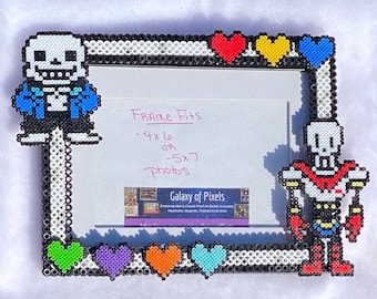Undertale Perler Inspired Fanart- Perler Glass Picture Frame - Fits 4x6 or 5x7 Photos- Choose Horizontal or Vertical, Geeky, Video Game Art