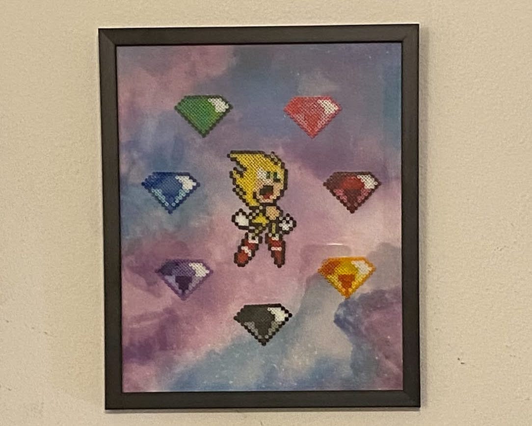Kids or Game Room Details about   Glass Framed Handmade Super Sonic & 7 Chaos Emeralds fan art 