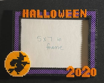 Personalized 2023 Halloween Perler Glass Picture Frame - Fits 5x7 Photos- Choose Horizontal or Vertical