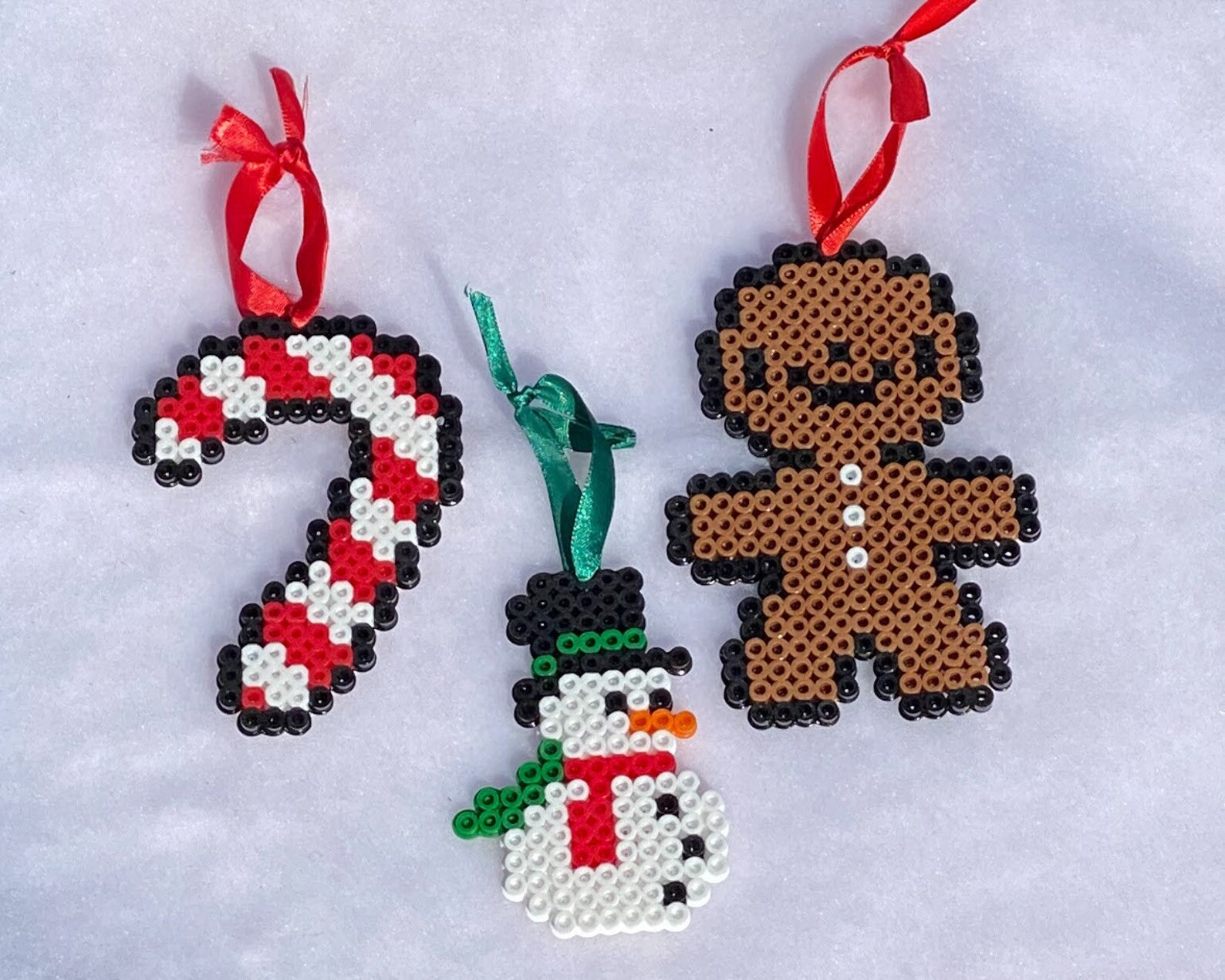 Perler Bead Christmas Ornaments Candy Cane Snowman and Etsy