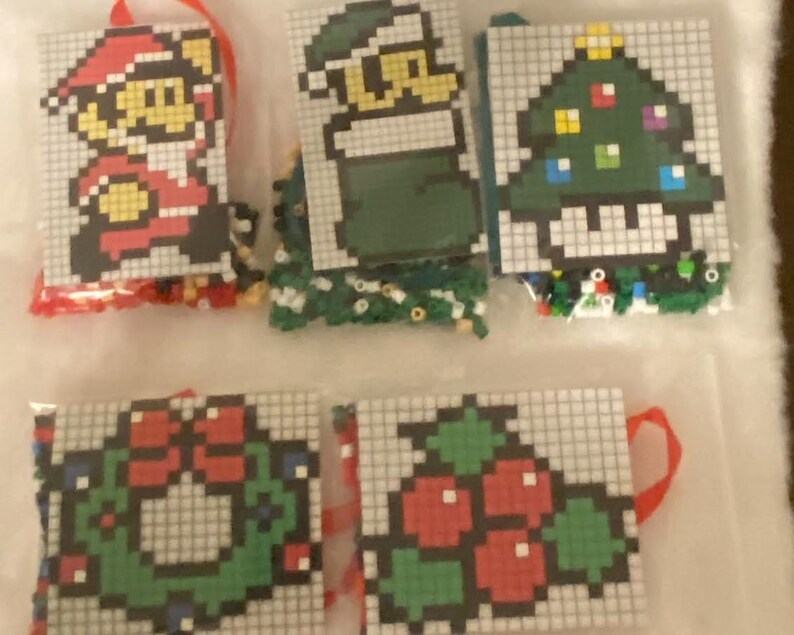 DIY Perler Bead Christmas Ornament Craft Kits, Mario, Trees, Wreaths, Kids Craft image 6