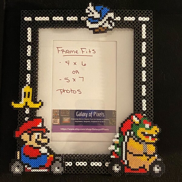 Mario Kart Perler Glass Picture Frame - Fits 4x6 or 5x7 Photos- Choose Horizontal or Vertical, Geeky, Video Game Art, Couples Frame