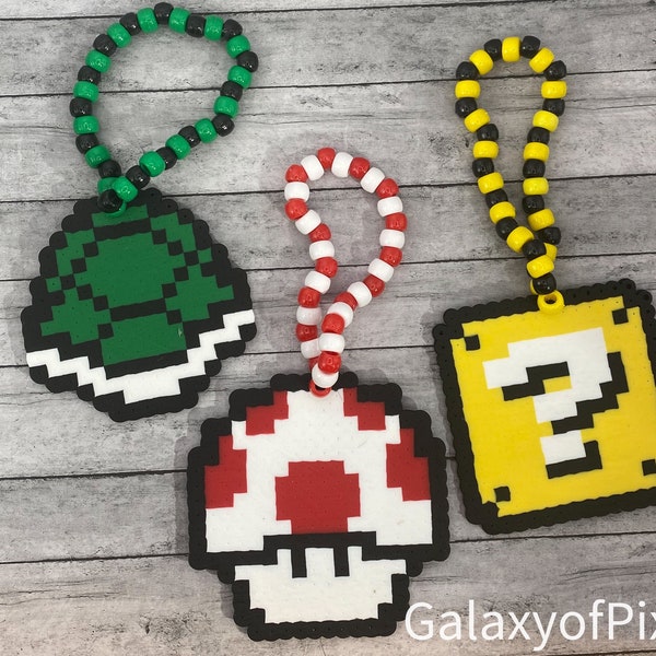 3 Mario Themed Kandi Bracelets, Perler Jewelry, Artkal, Kandi, Rave Jewelry, Festival Jewelry, Pony Beads, Kandi Beads, Perler Art