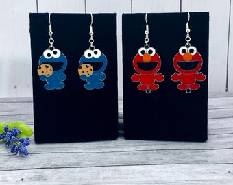 Famous Friendly Monsters who love Cookies Enamel Charm Dangle Earrings with Small Glitter