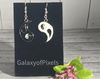 Tai Chi Yin Yang Enamel Charm Dangle Earrings