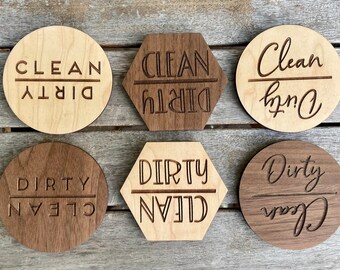 Dishwasher sign - svg dxf ai - laser file - CNC file - Dirty/Clean - handmade - laser engraved - dirty clean dishwasher - walnut - maple