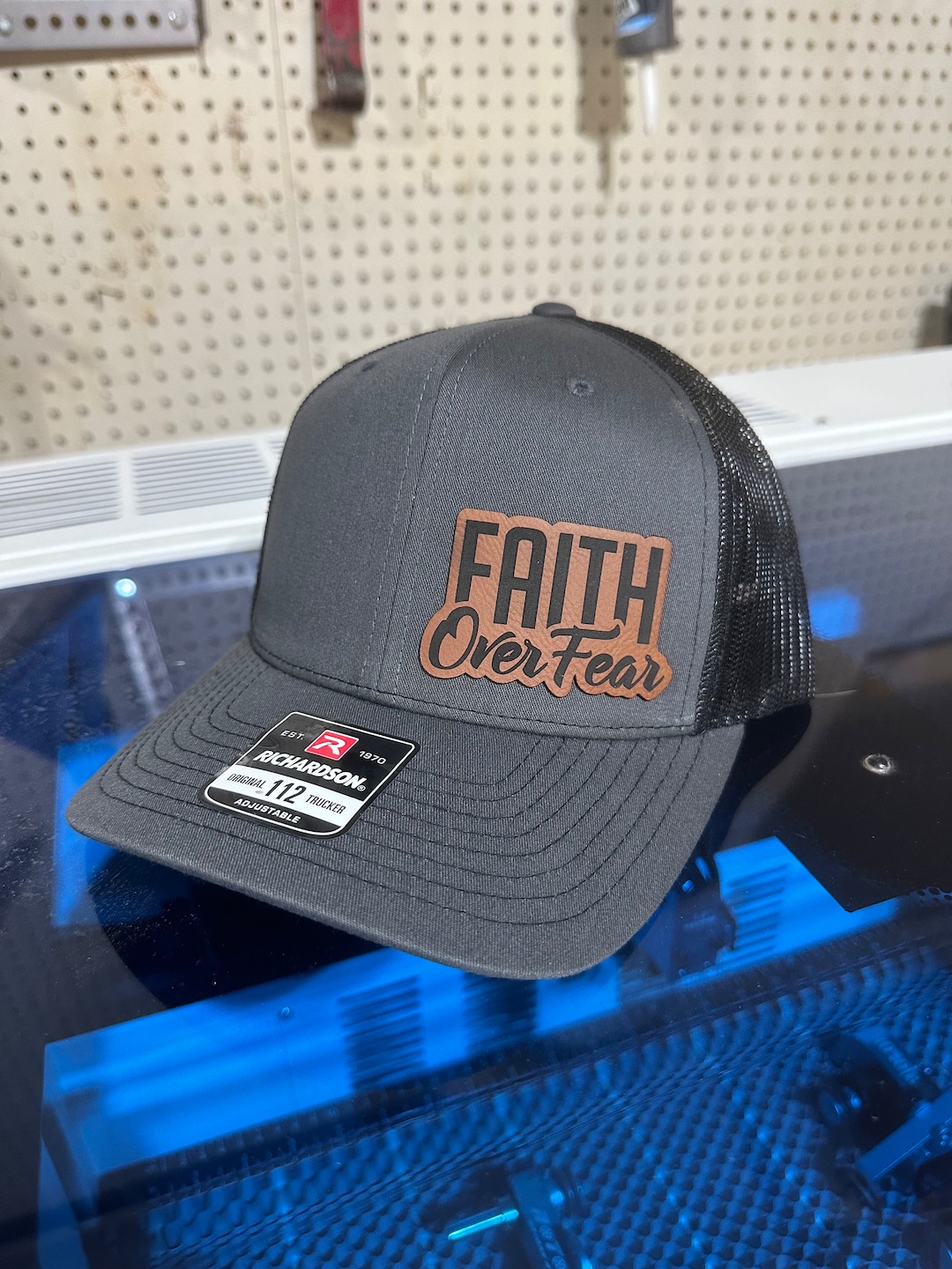 Faith Over Fear Hat, Leatherette Patch - Logo Hats, Laser