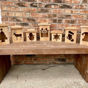 Christmas Lantern CNC Files - Set of 7  Made for Cedar Fence Pickets - Reindeer, Gift, Tree, Santa, Stocking, Snowman, Snowflake,