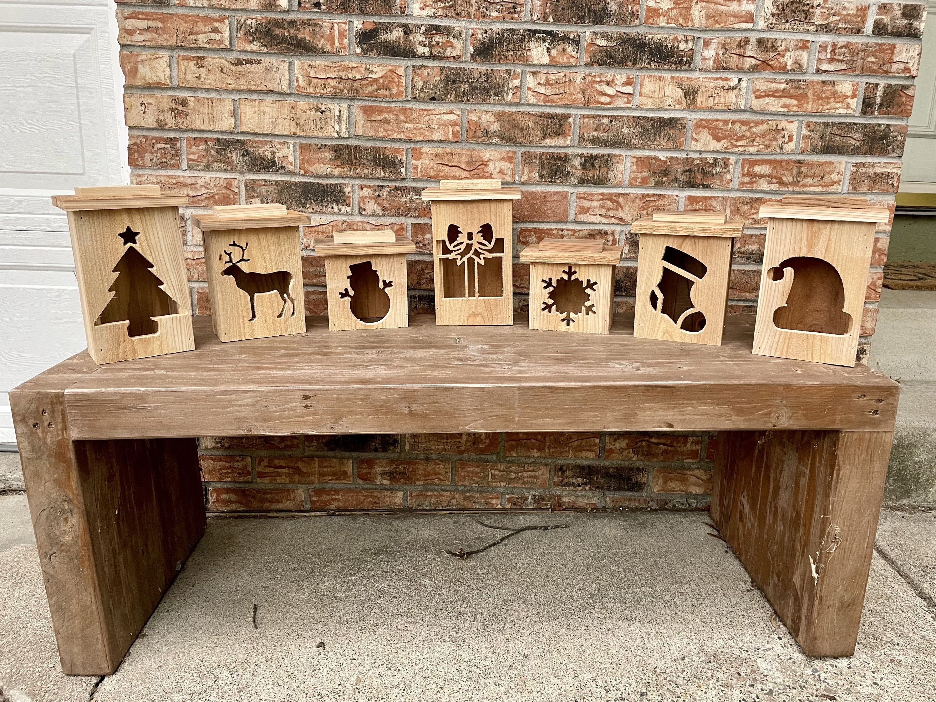 Christmas Lantern CNC Files - Set of 7  Made for Cedar Fence Pickets - Reindeer, Gift, Tree, Santa, Stocking, Snowman, Snowflake,