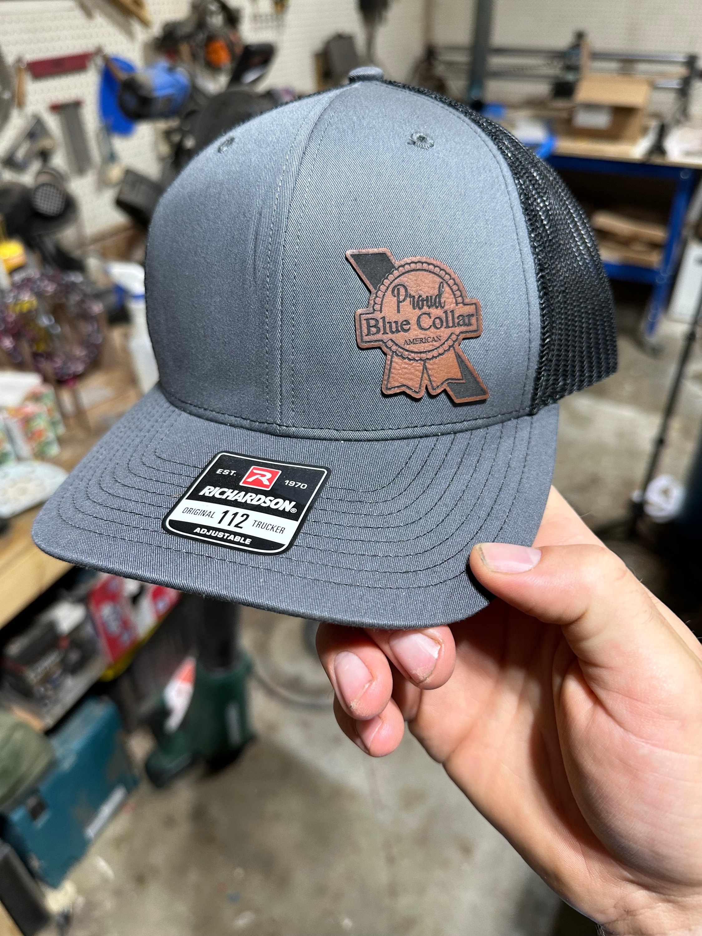 Proud Blue Collar American Hat Leatherette Patch - Leather 