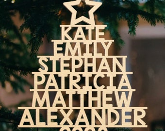 Personalized Christmas Tree Ornament with Custom Family Names and Year