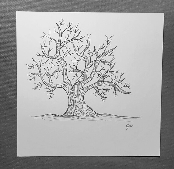 Albero Stilizzato In Bianco E Nero Disegno A Penna E A Penna Etsy