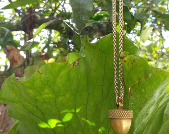 Brass Acorn Keepsake Necklace with 30.5” chain