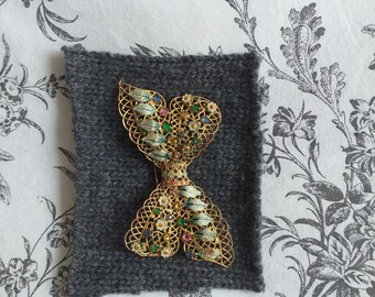 Flowers & Feathers decorated Spanish Golden Bow Brooch