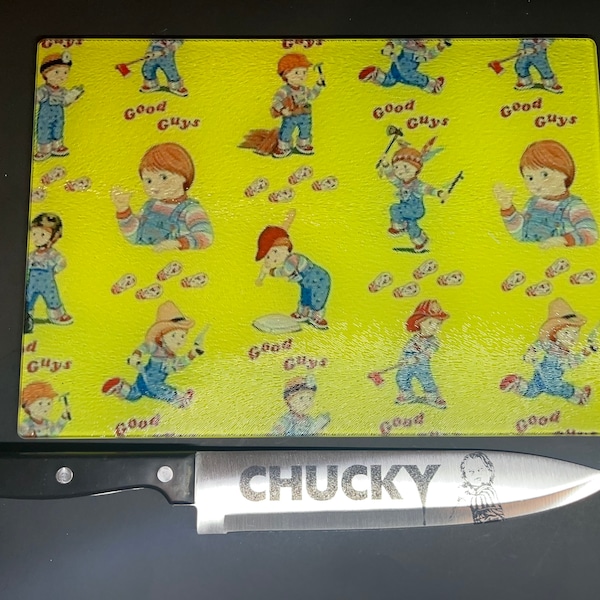 Chucky Sublimated Glass Cutting Board With/Without Matching Knife