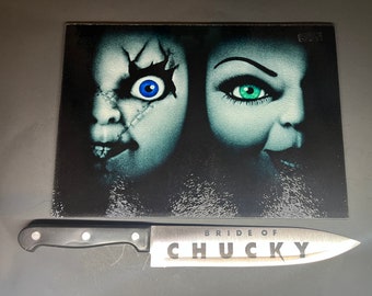 Novia de Chucky Tabla de cortar de vidrio sublimada con / sin cuchillo a juego